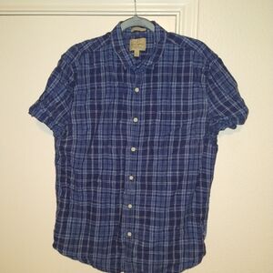 Lucky Brand California Fit Linen Plaid Short Sleeve Button Up Shirt Men's sz L